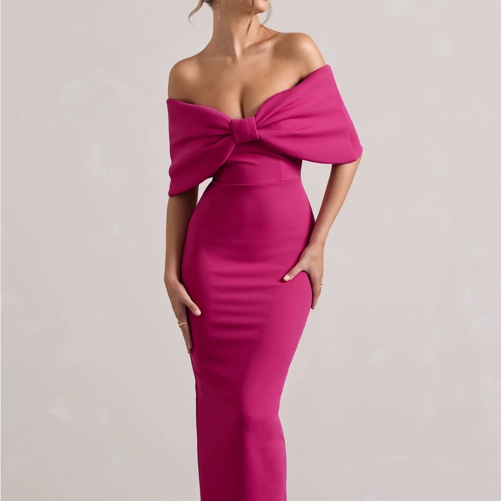 Club L London Pink Asymmetrical Off-Shoulder Bodycon Dress BRAND NEW NEVER WORN!